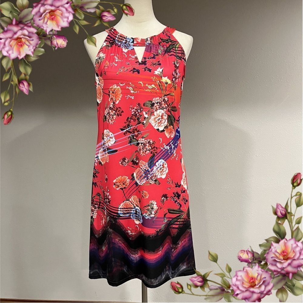 Halter neck sleeveless a-line mini floral dress size‎ Medium